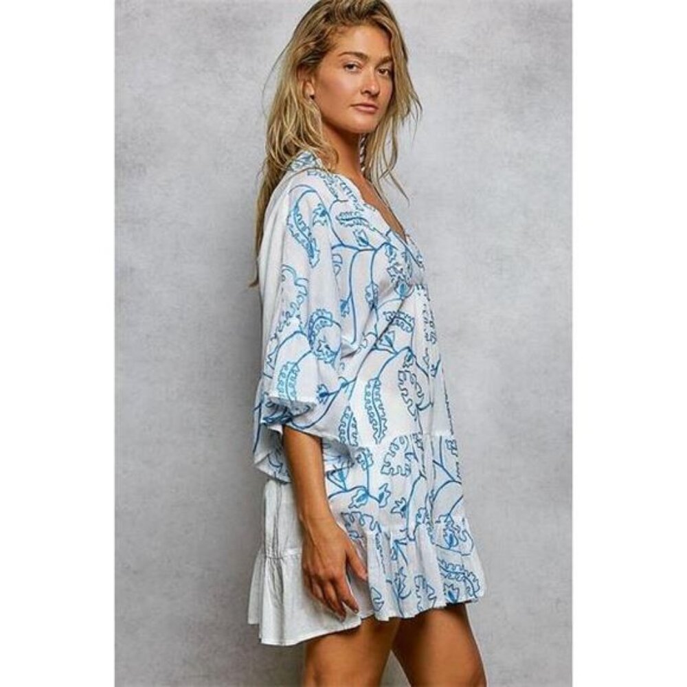 POL Tiered Ruffled Printed 3/4 Sleeve Mini Dress - Picture 2 of 6